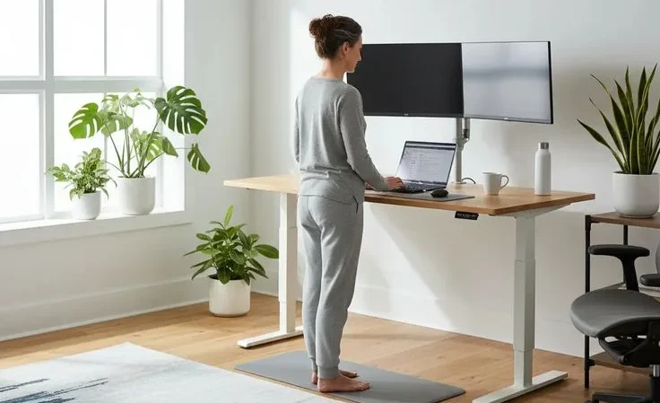 best desk setup for neck pain- standing desk exercises