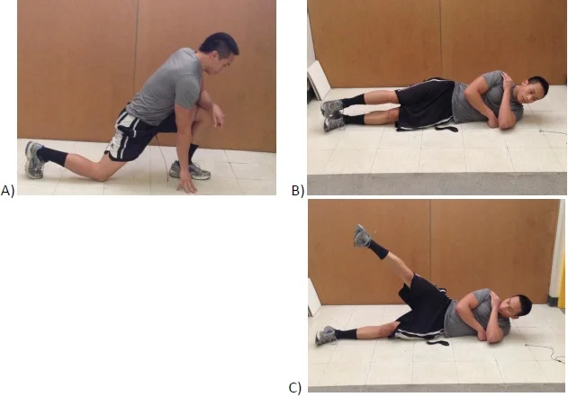 Demonstration of side-lying hip abduction for hip muscle strengthening