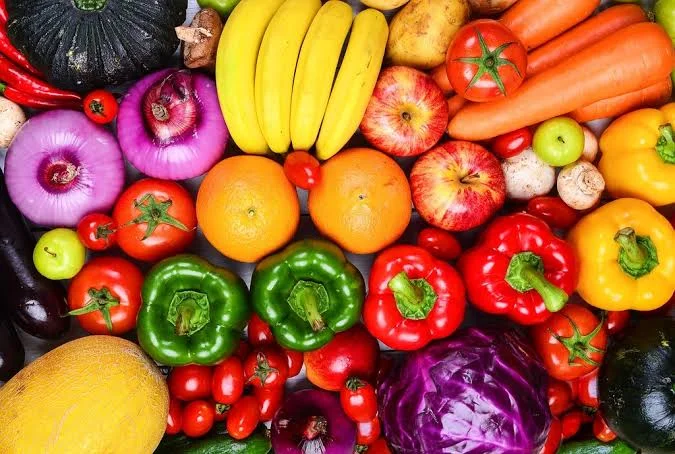 A selection of fresh fruits and vegetables for a balanced diet.