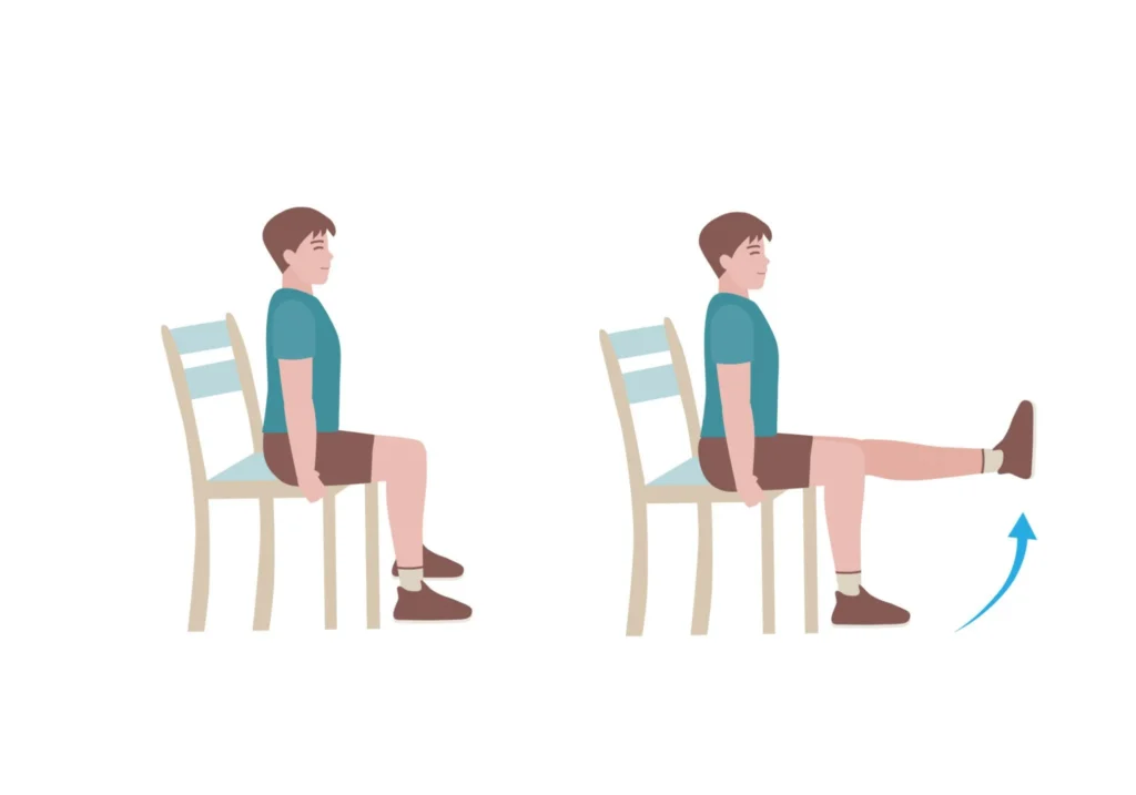 Illustration demonstrating a terminal knee extension exercise for quadriceps strengthening